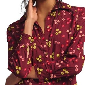 Anthropologie Maeve Maeve Embroidered Buttondown Button Down Blouse Top